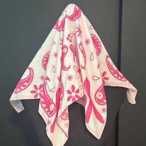 Breast Cancer Pink and White Bandana Scarf with Paisley Print